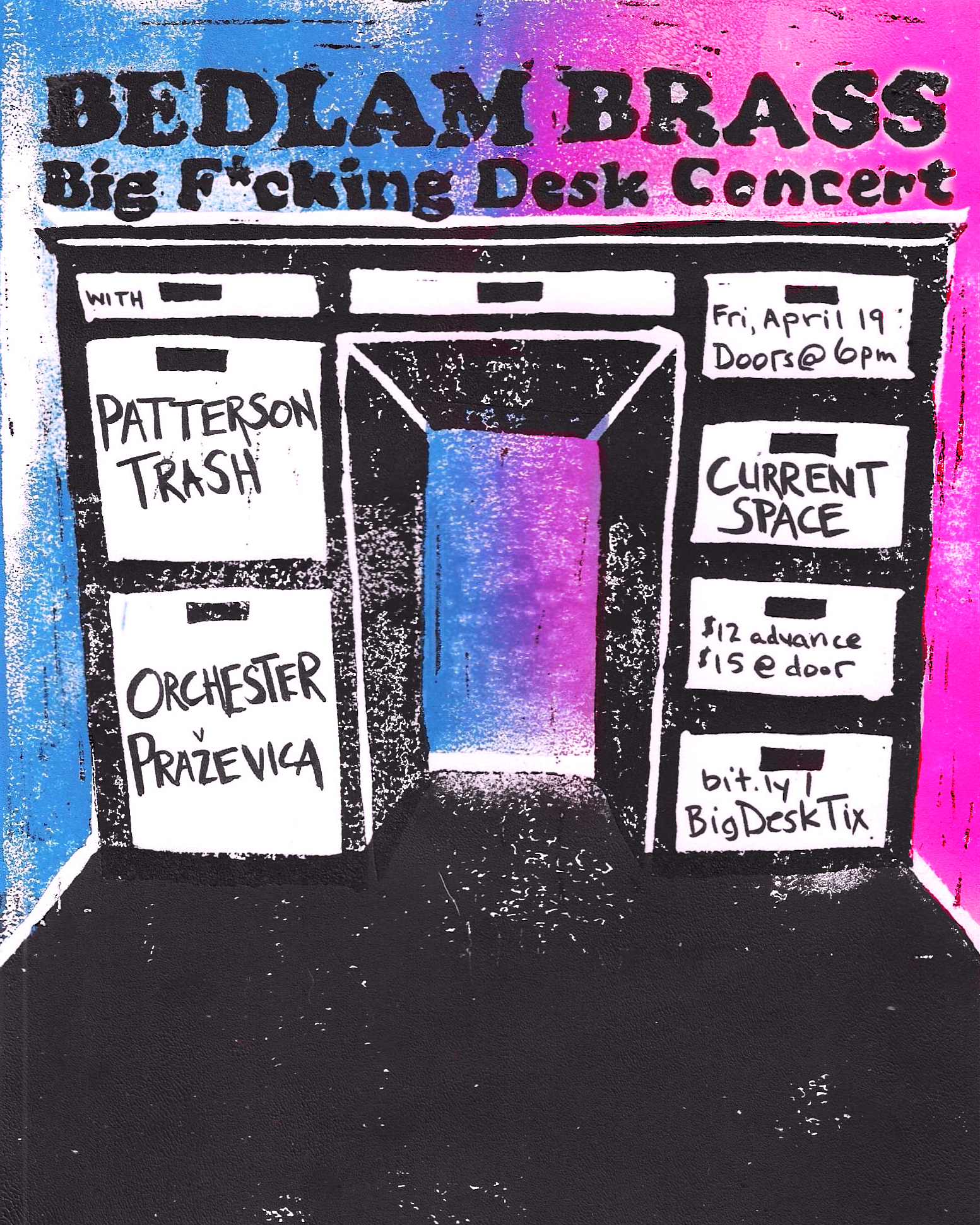 show poster for big fucking desk concert
