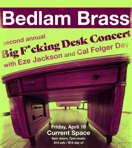 Show poster featuring a crooked large desk